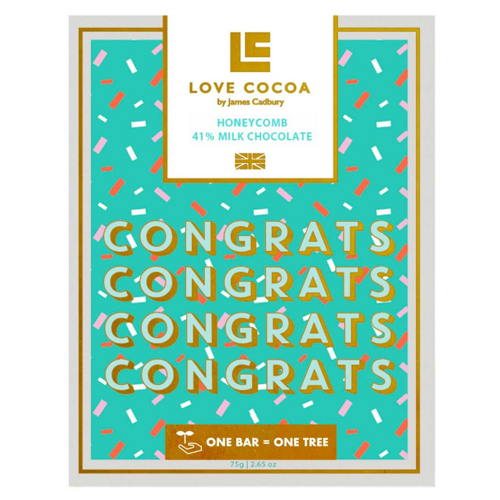 Love Cocoa Milk Chocolate Honeycomb Congrats Bar 75g
